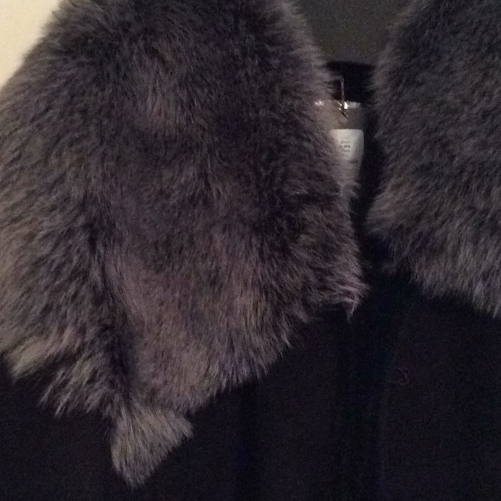 Shearling coat Lamb Fur Badgley Mischka couture black Leather suede Gray Collar - Picture 6 of 13